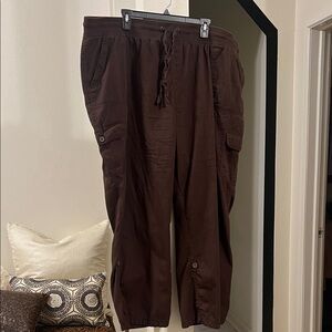 28W Woman Within Brown Cargo Pants, 100% Cotton